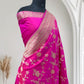 Rich Pink Pure Kataan Silk Banarasi Saree with Simple Floral Jaal