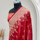 Red with Golden Zari Work and Rose Buti Design Satin Silk Banarasi Saree