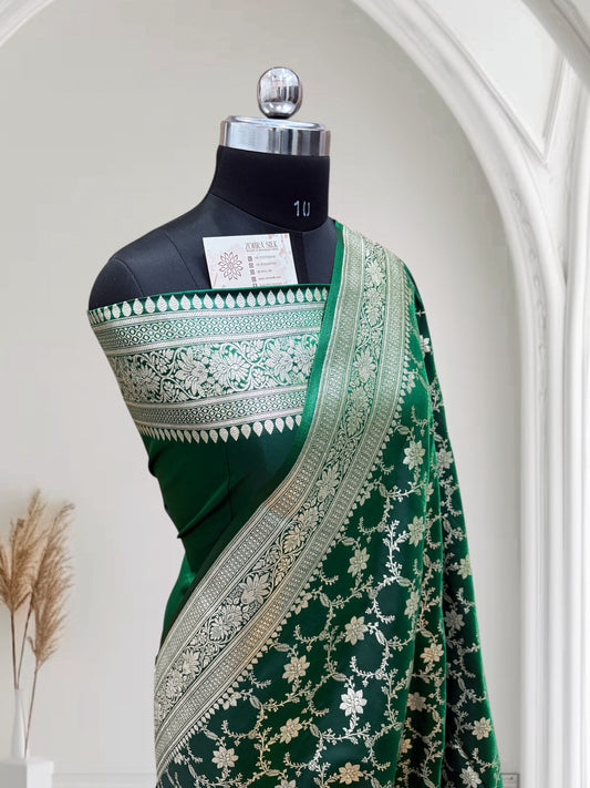 Satin Silk Banarasi Saree in Dark Green