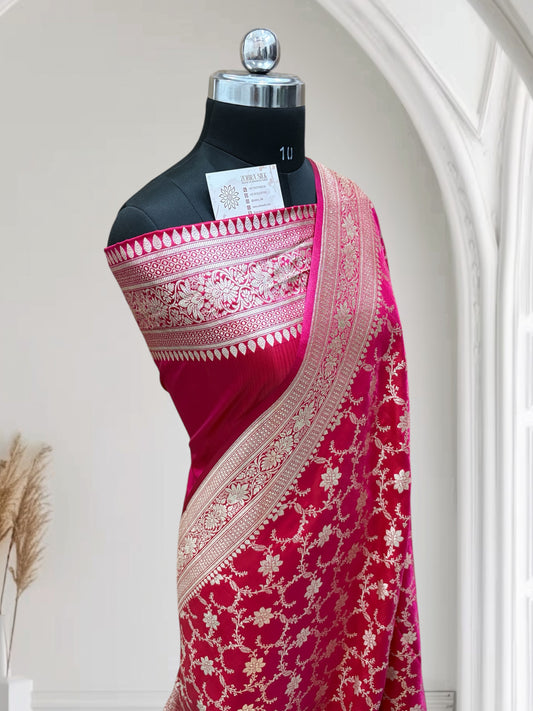 Dual Tone Jaal Pattern Satin Silk Saree