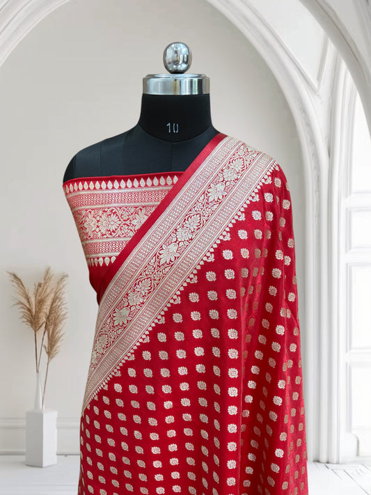 Red Buti Satin Silk Saree